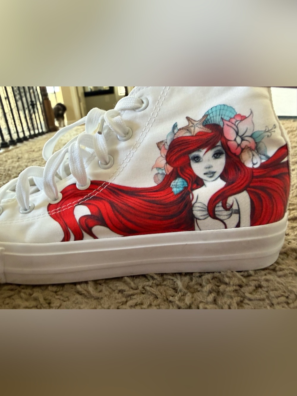 Disney White High-Top Sneakers with Red Mermaid Graphic